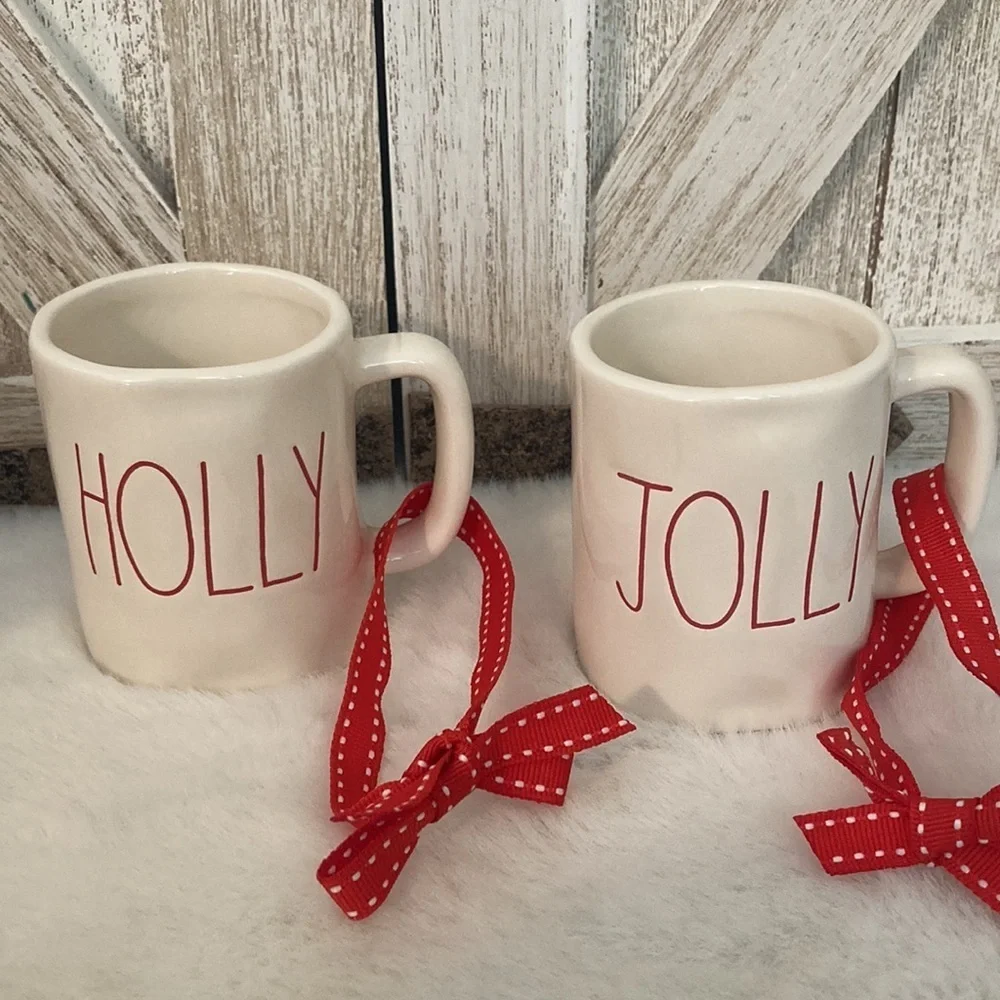Rae Dunn Holly and Jolly Mini Mug Ornaments